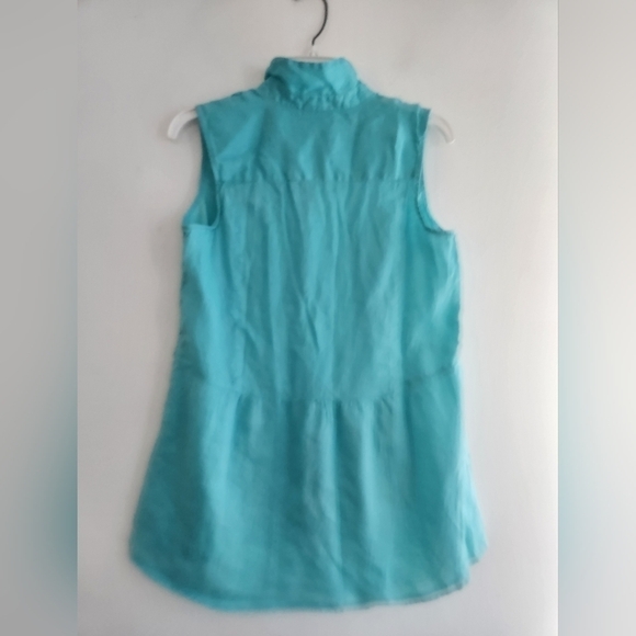 J.Jill Love Linen Blue/Green 100% Linen Button Down Sleevesss Blouse size Small - Picture 4 of 7